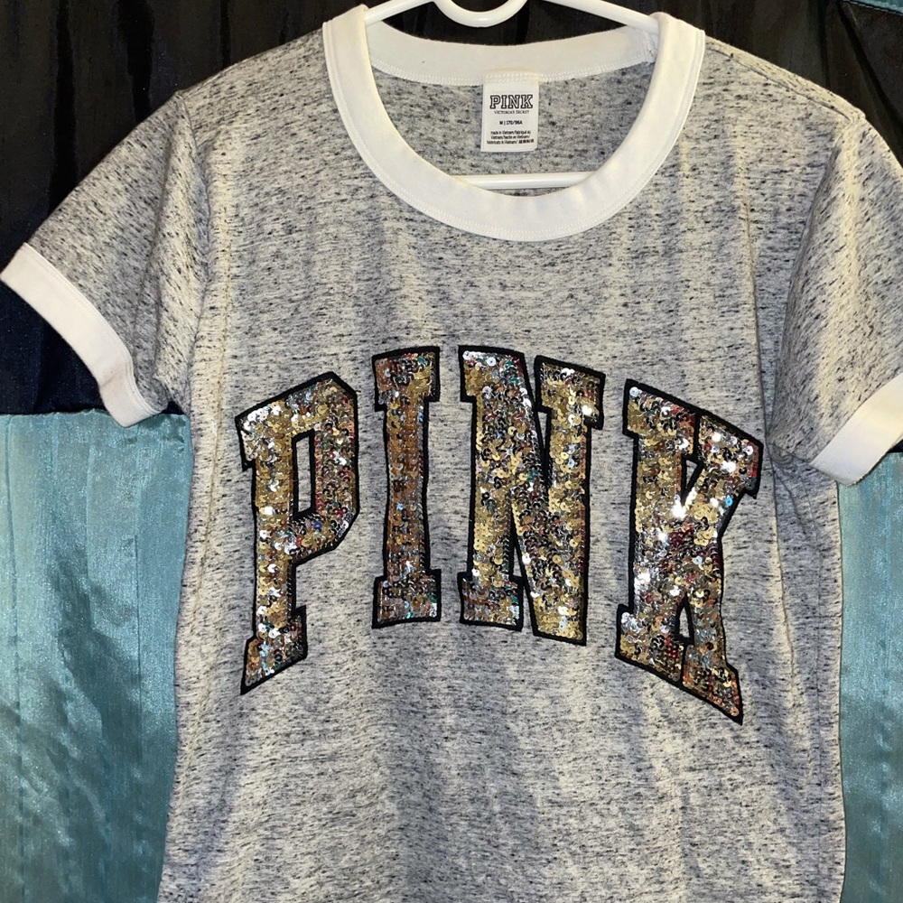 Vs pink medium bling logo gray tee